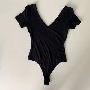 Black Short-Sleeve Thong Bodysuit